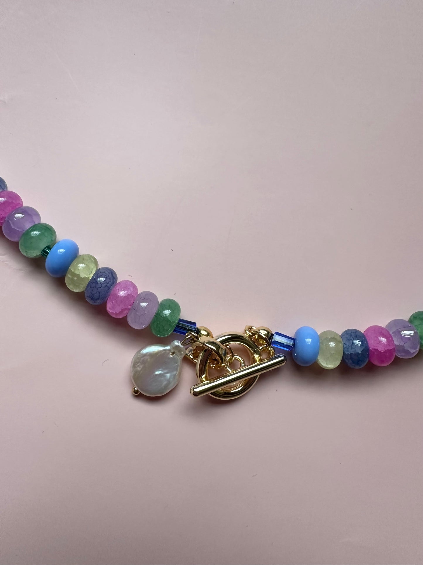 Multicoloured Beaded necklace with detachable pearl charm