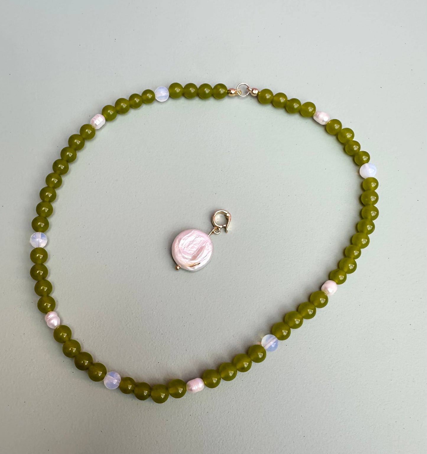 Lime Green and Pearls Semi Precious Beaded necklace