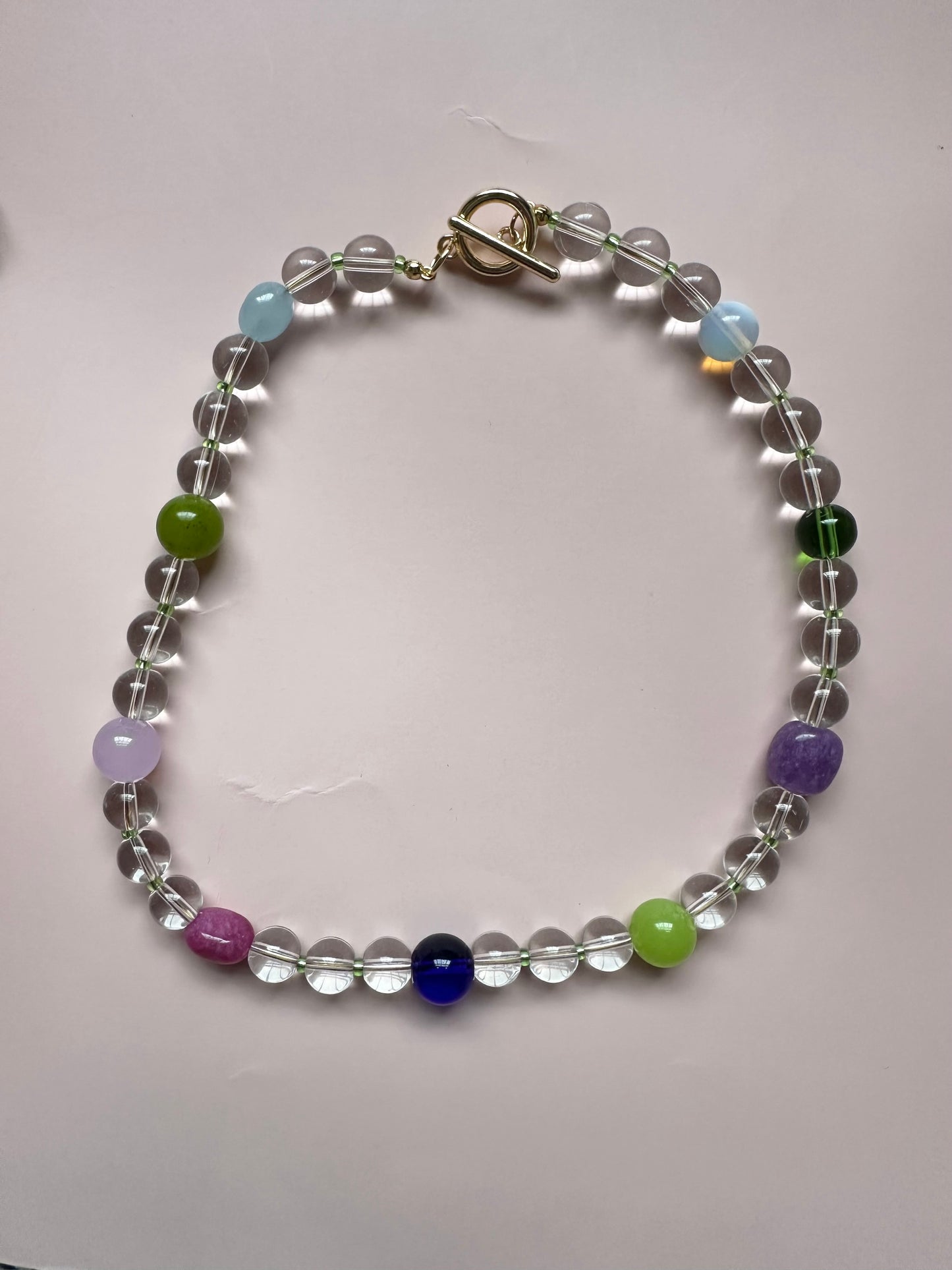 Chunky Clear Glass and Semi Precious Beaded necklace