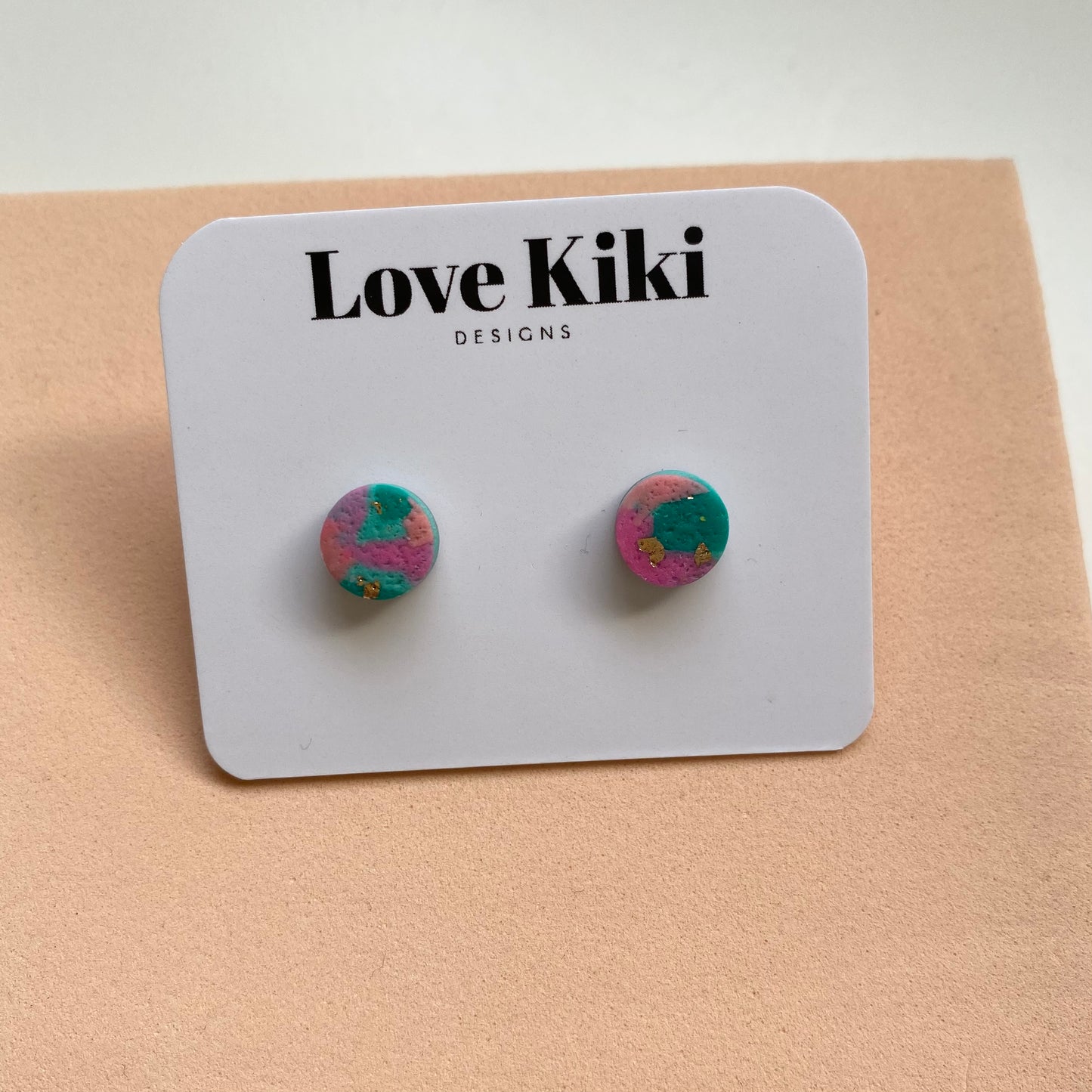 Green and Pink Clay Studs Earrings