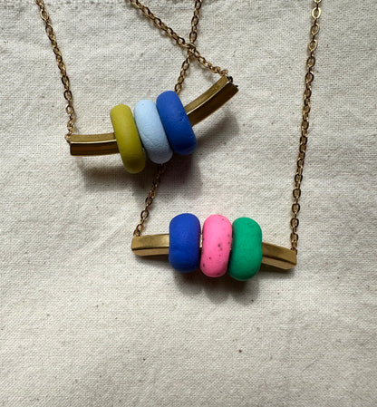 Bead and Brass Bar Pendant Necklace