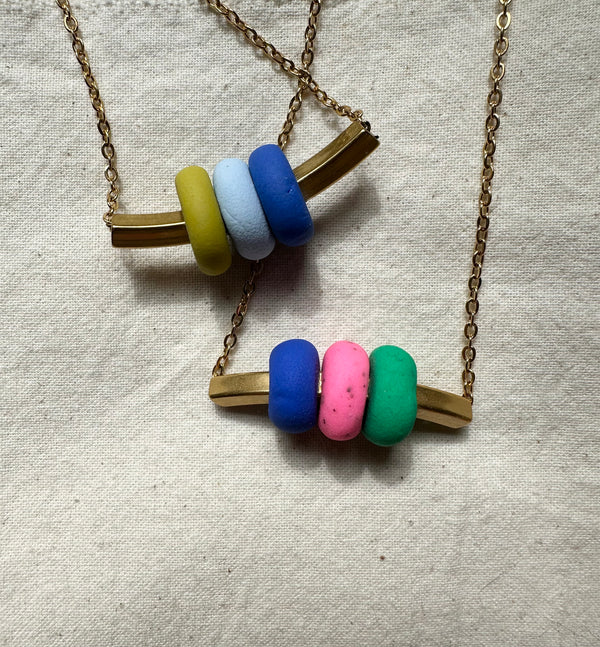 Bead and Brass Bar Pendant Necklace