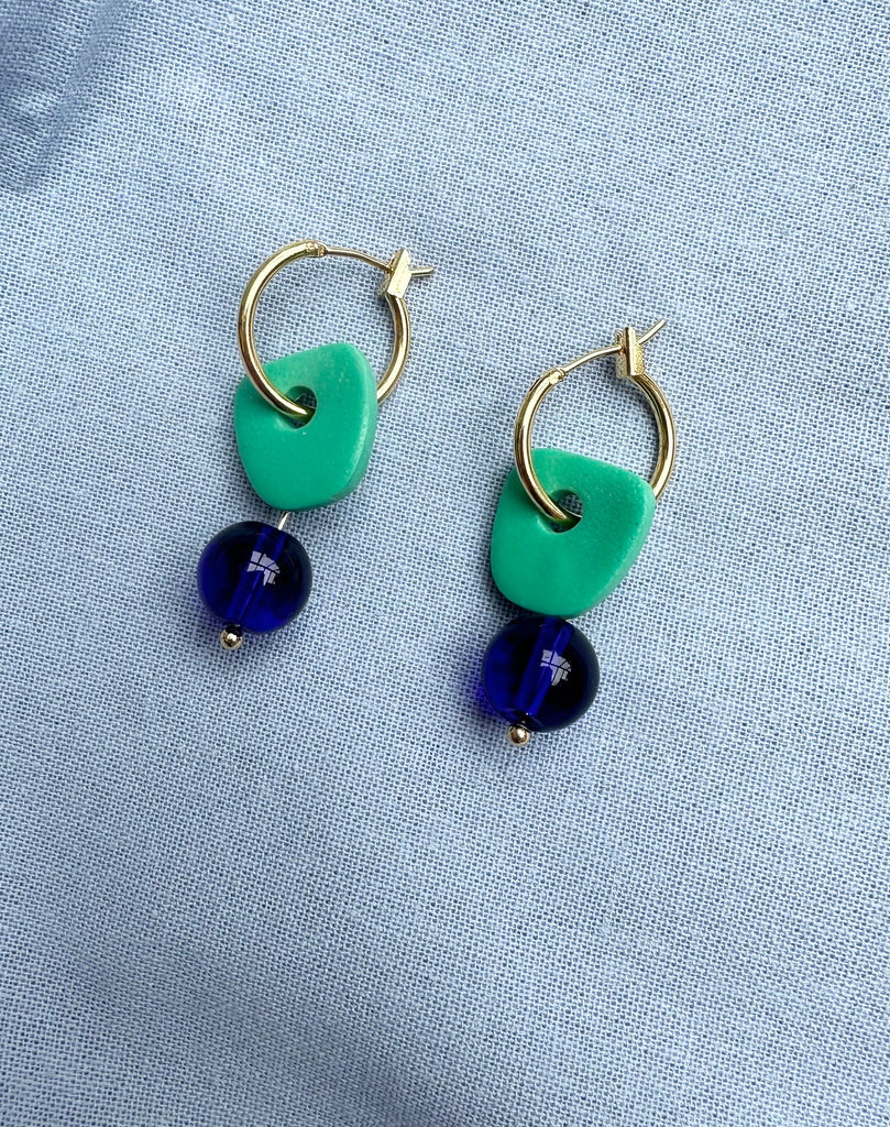 Clay and Bead Hoop Dangle Earrings