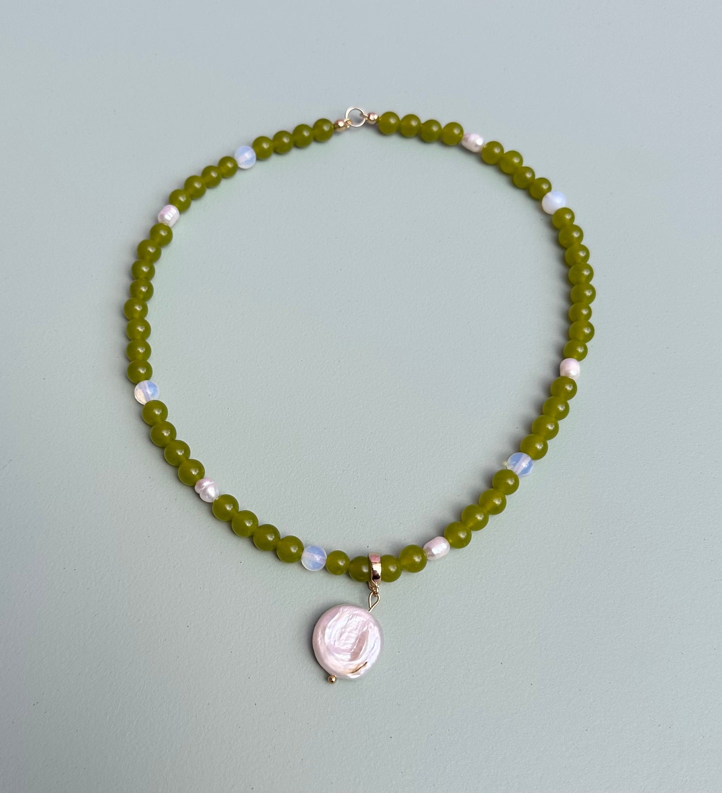 Lime Green and Pearls Semi Precious Beaded necklace