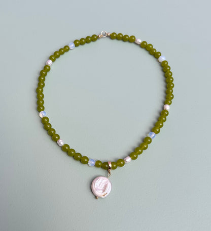 Lime Green and Pearls Semi Precious Beaded necklace