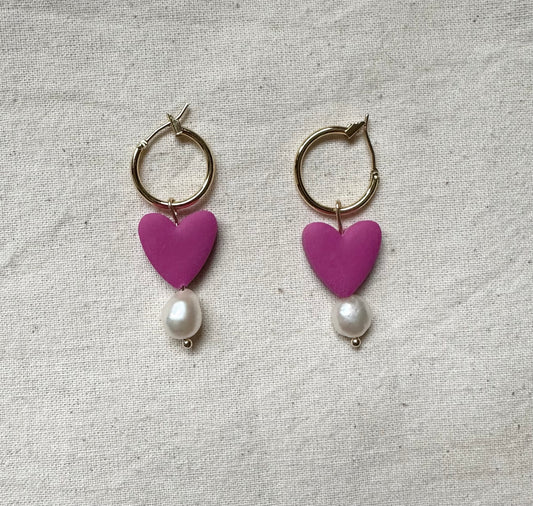 Heart And Pearl Design Dangle Earrings