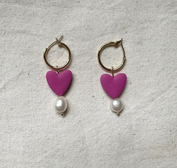 Heart And Pearl Design Dangle Earrings