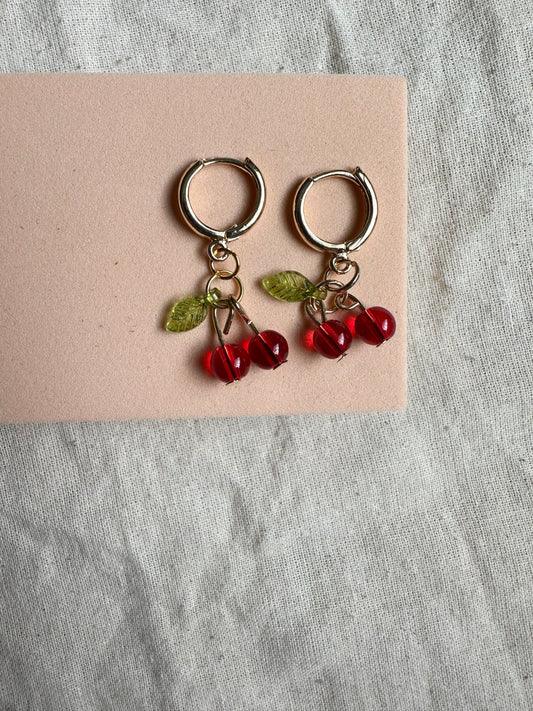 Glass Beads Cherry Hoop Earrings