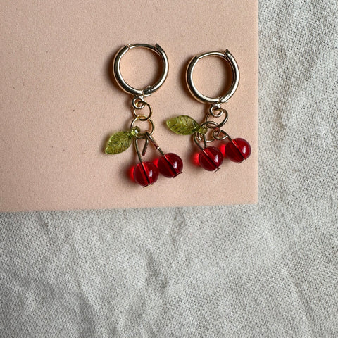Glass Beads Cherry Hoop Earrings