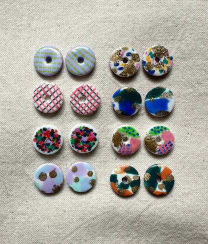 Abstract Design Round Clay Studs Earrings