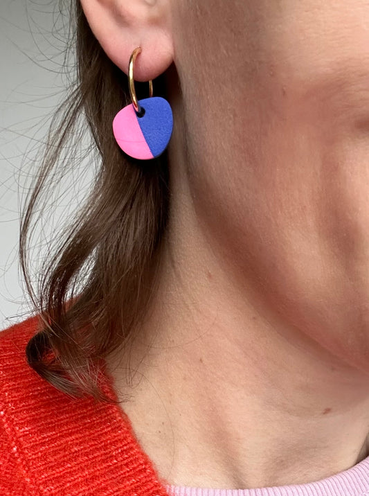 Two Colour Way Pink and Blue Hoop Earrings