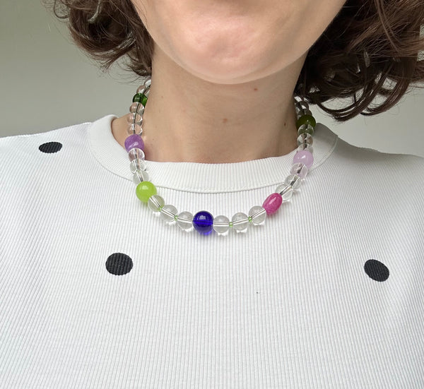 Chunky Clear Glass and Semi Precious Beaded necklace