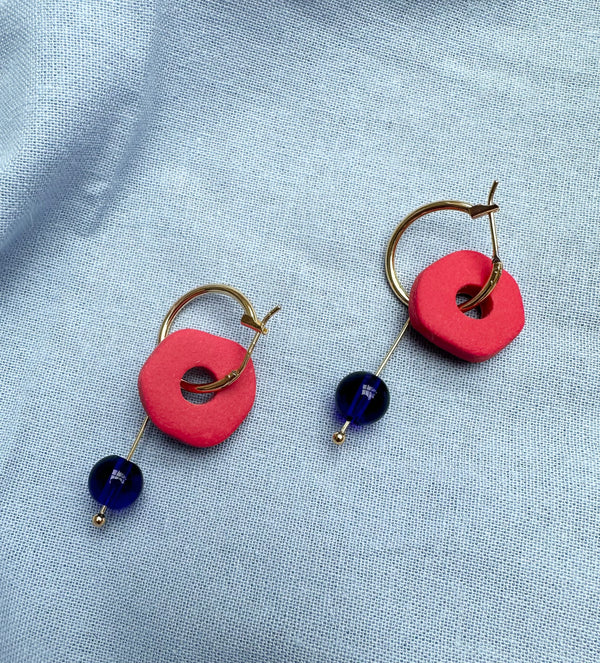 Clay and Bead Hoop Dangle Earrings