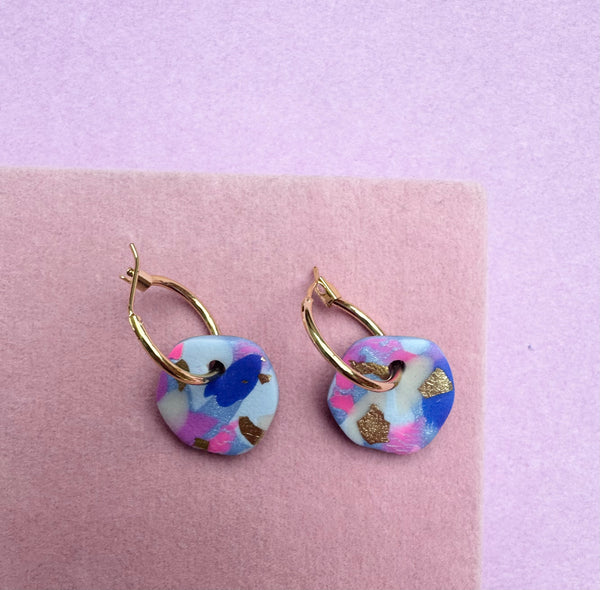Pink and Royal Blue Abstract Hoop Earrings