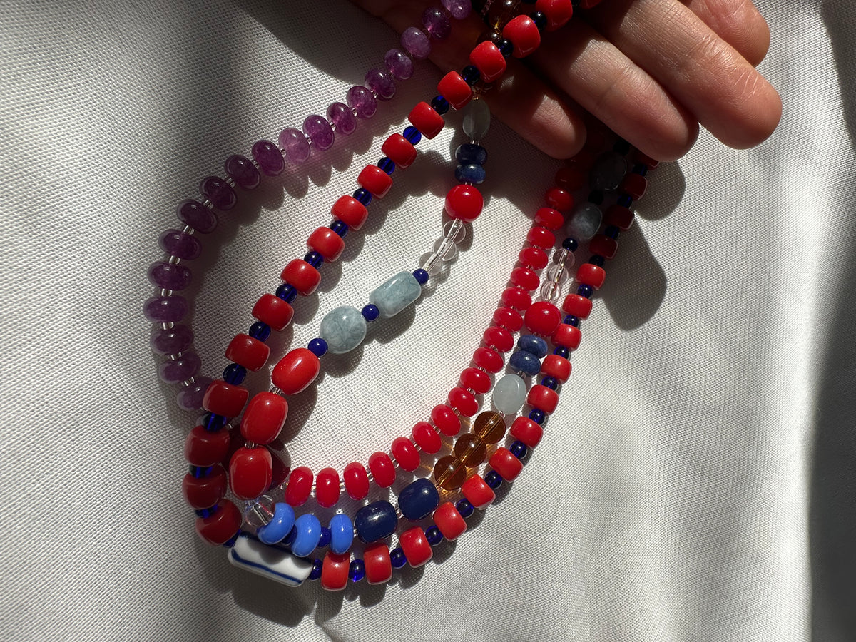 Kate Semi Precious Beaded necklace in Red and Navy