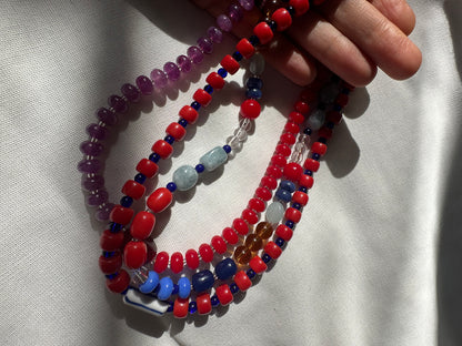 Kate Semi Precious Beaded necklace in Red and Navy