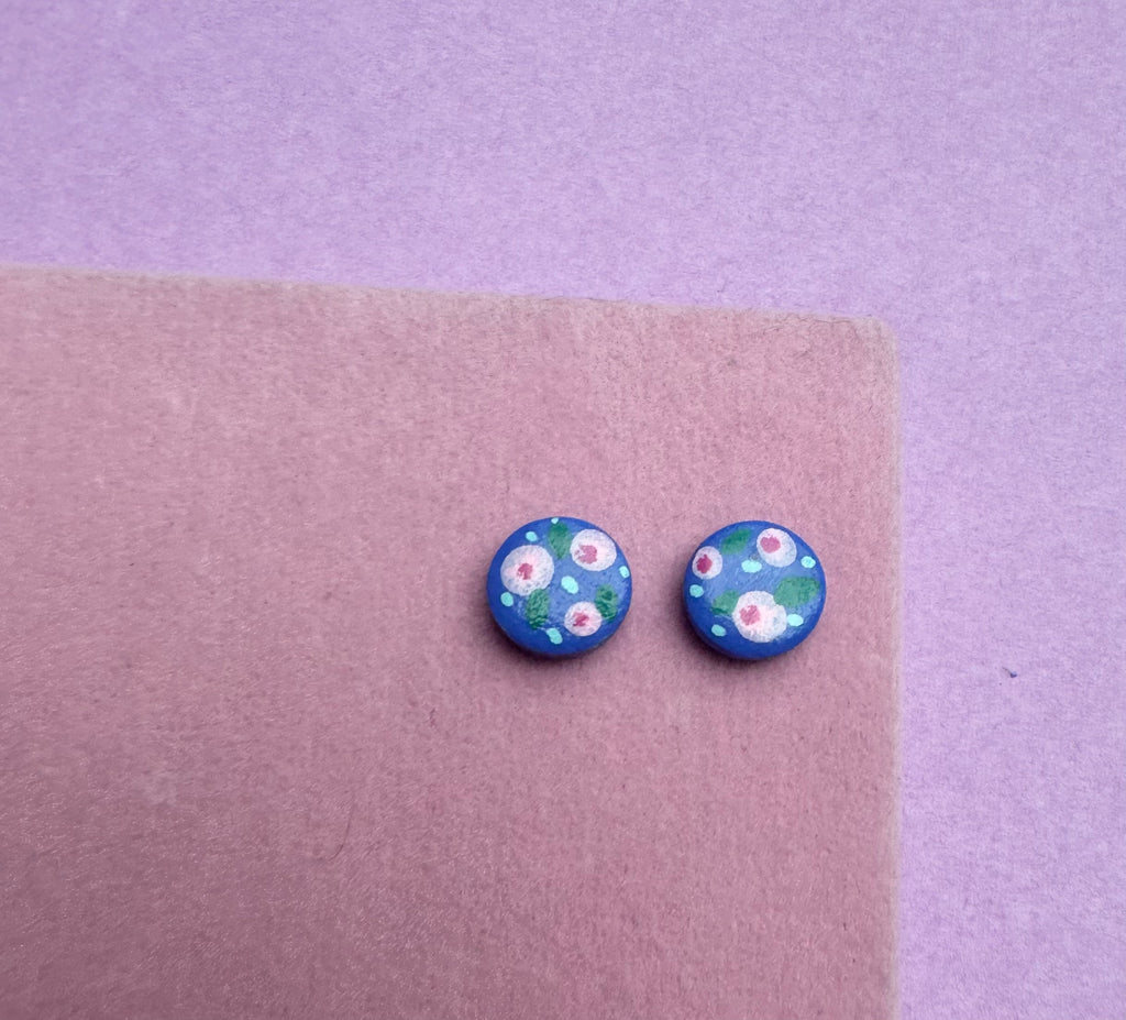 Blue Floral Design Studs Earrings