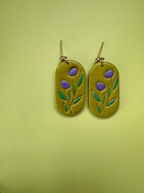 Floral Dangly Earrings/ Clay Earrings