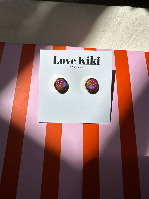 Burgundy Abstract Design Stud Earrings