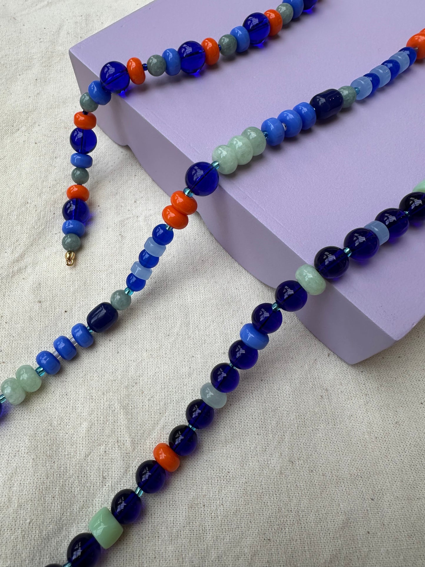 Navy and Orange Semi Precious Stone Bead Necklace