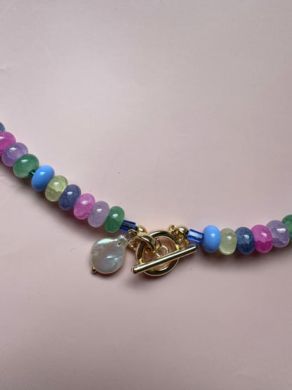 Multicoloured Beaded necklace with detachable pearl charm