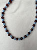 Glass Bead Necklace Blue and Burgundy