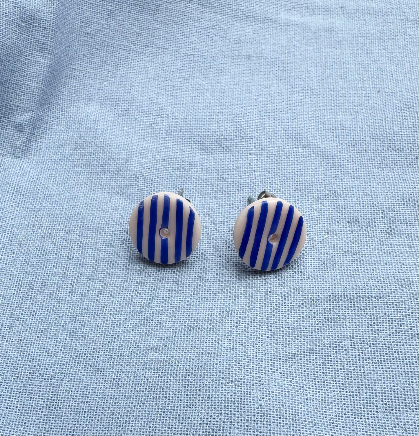 Blue Stripy Doughnut Studs Earrings
