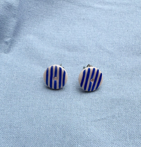 Blue Stripy Doughnut Studs Earrings