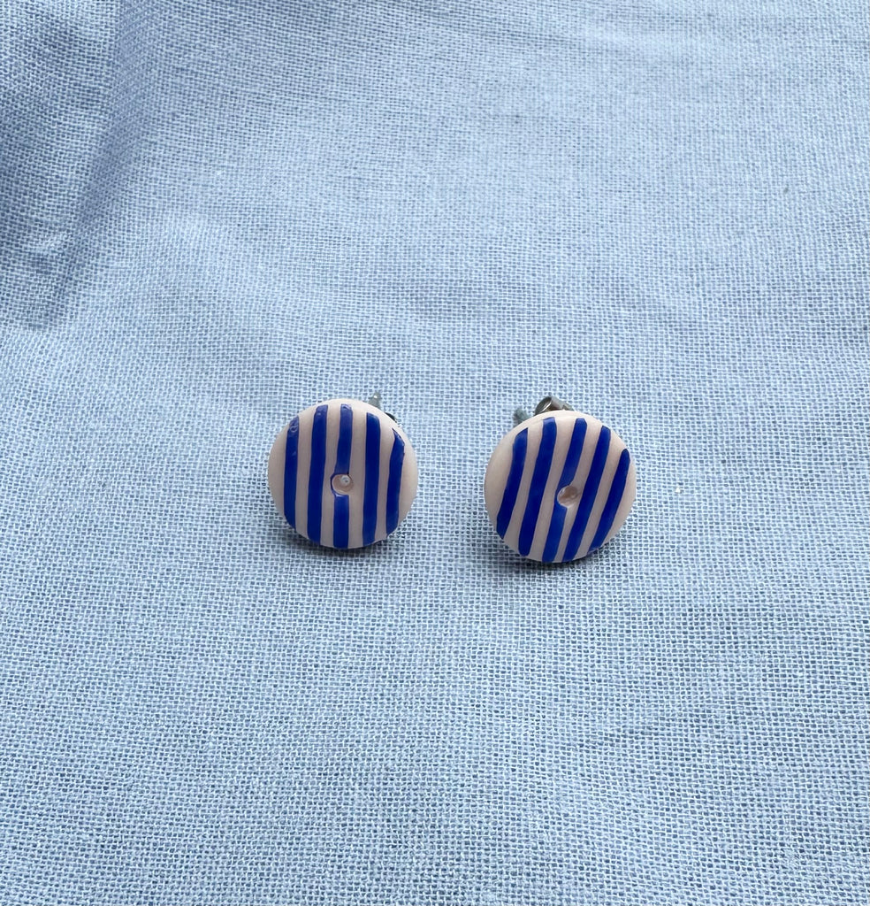 Blue Stripy Doughnut Studs Earrings