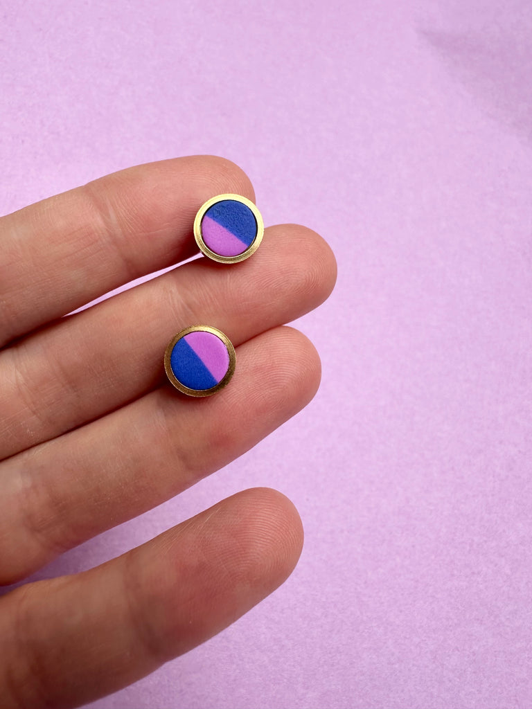 Two colour way stud Earrings in Gold