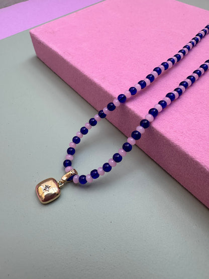 Stripy Beaded necklace with a detachable charm