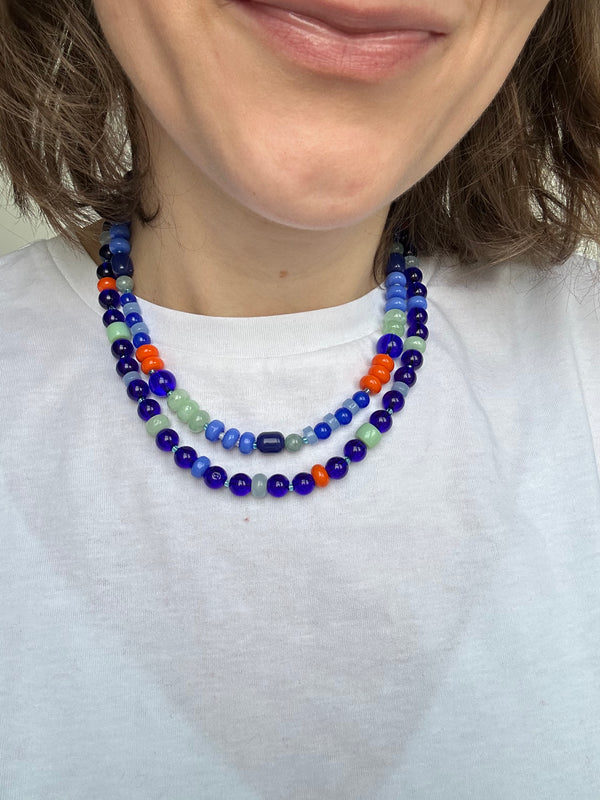 Navy and Orange Semi Precious Stone Bead Necklace