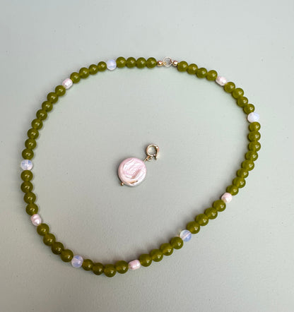 Lime Green and Pearls Semi Precious Beaded necklace