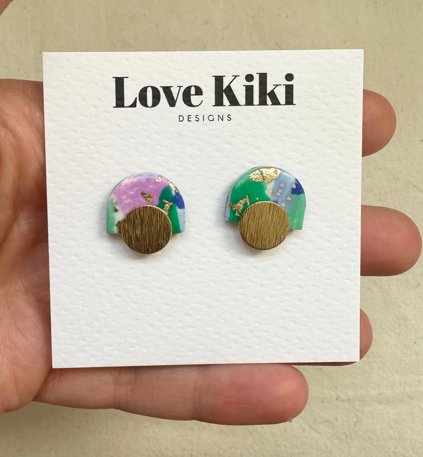 Statement Brass Stud Earrings/ Abstract Design