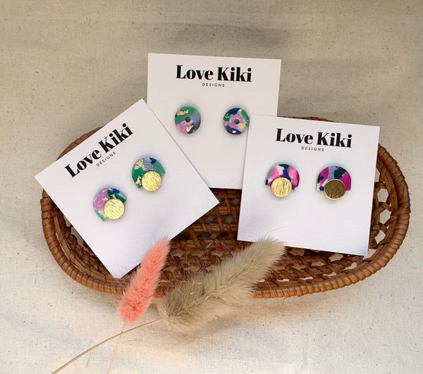 Statement Brass Stud Earrings/ Abstract Design