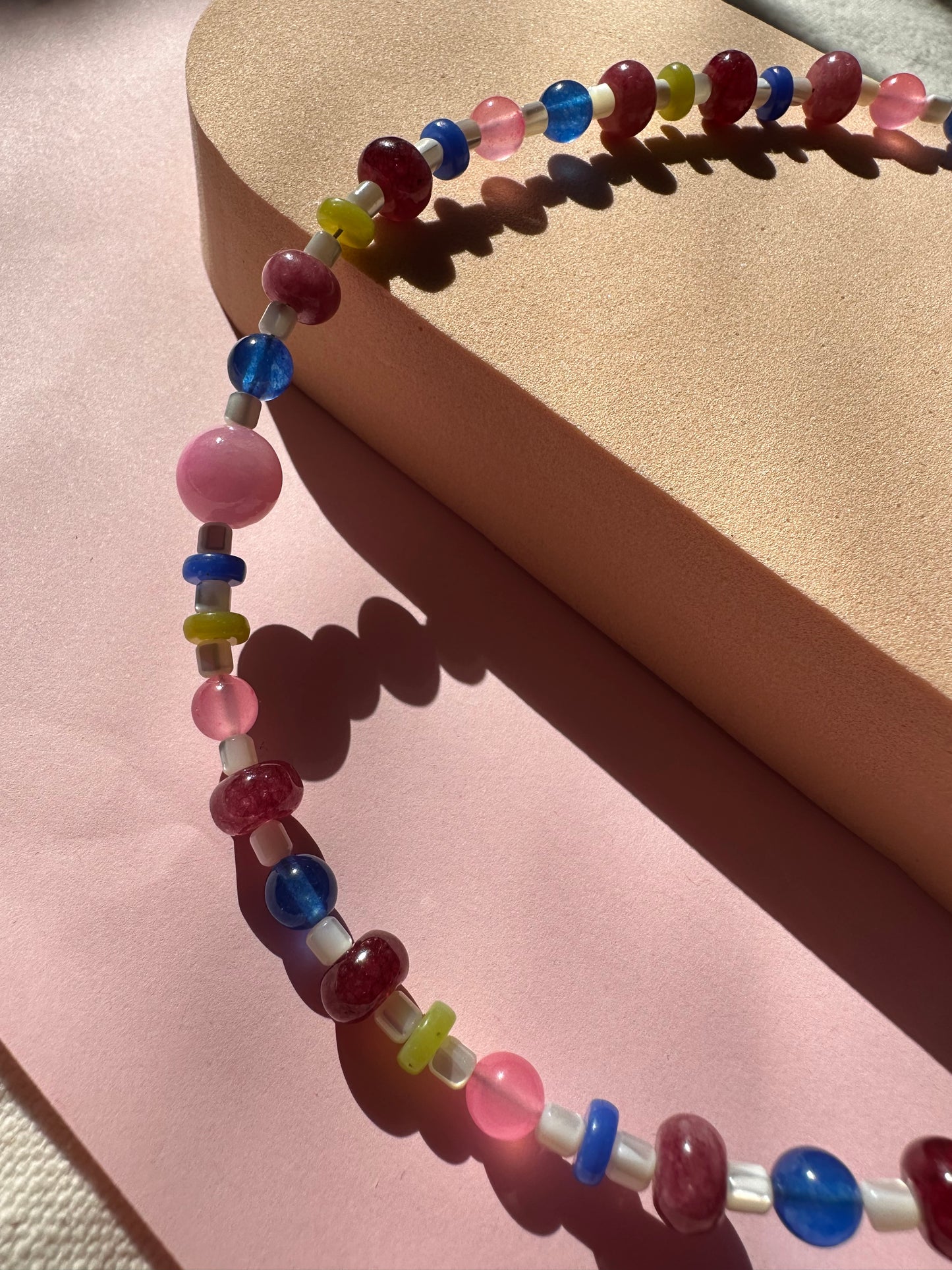 Burgundy and Blue Semi Precious Glass Bead Necklace