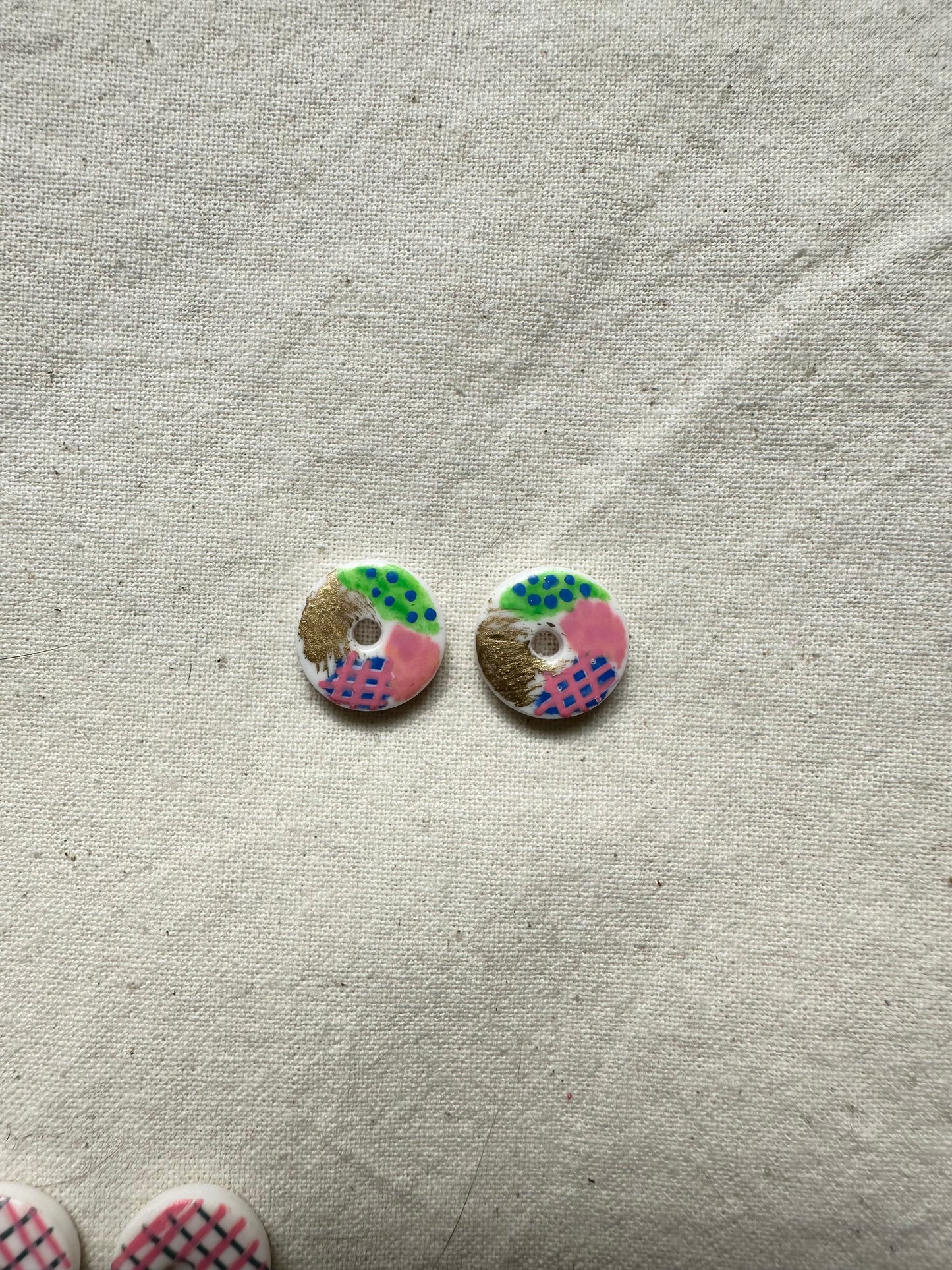 Abstract Design Round Clay Studs Earrings