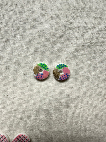 Abstract Design Round Clay Studs Earrings