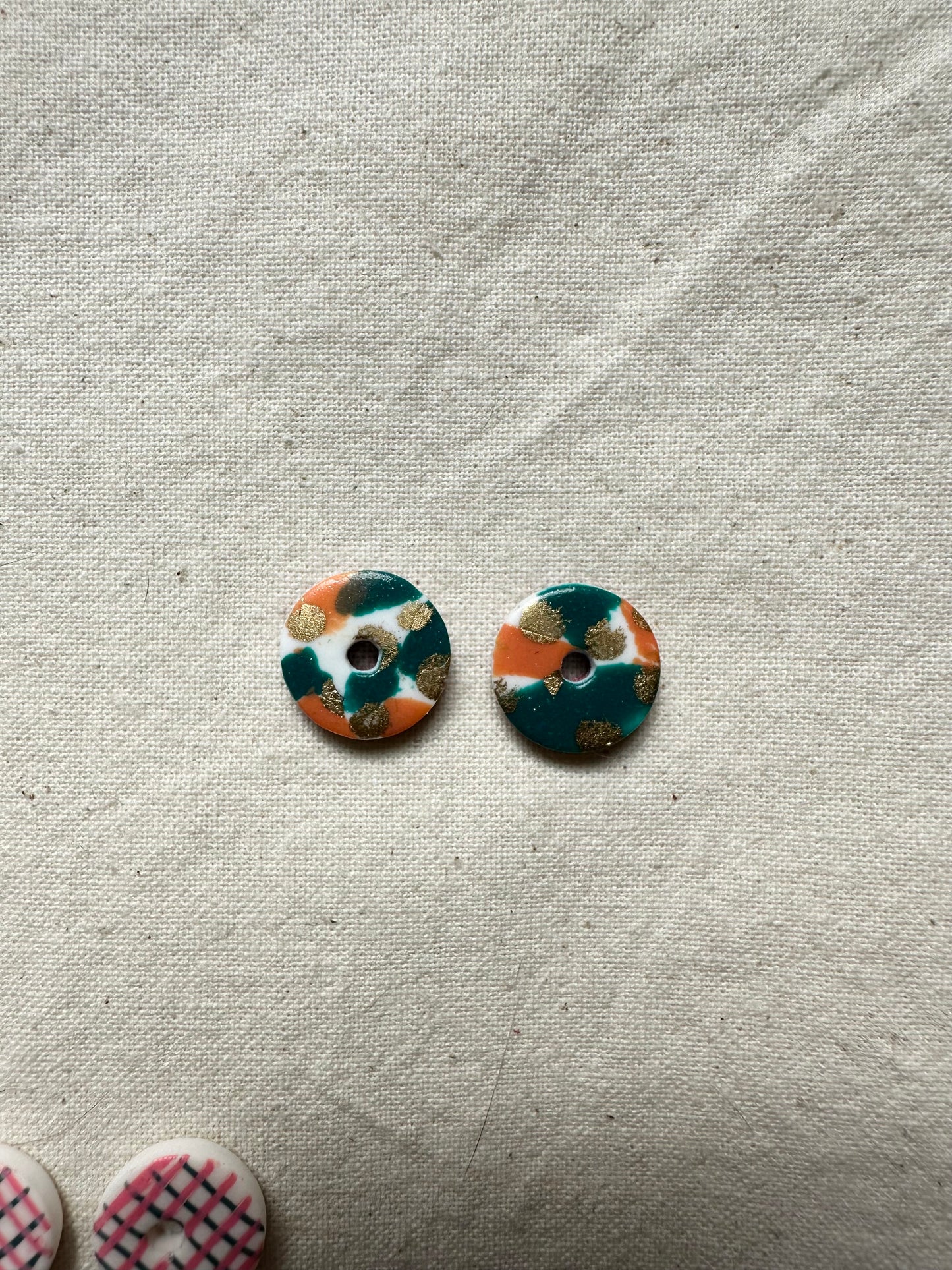 Abstract Design Round Clay Studs Earrings