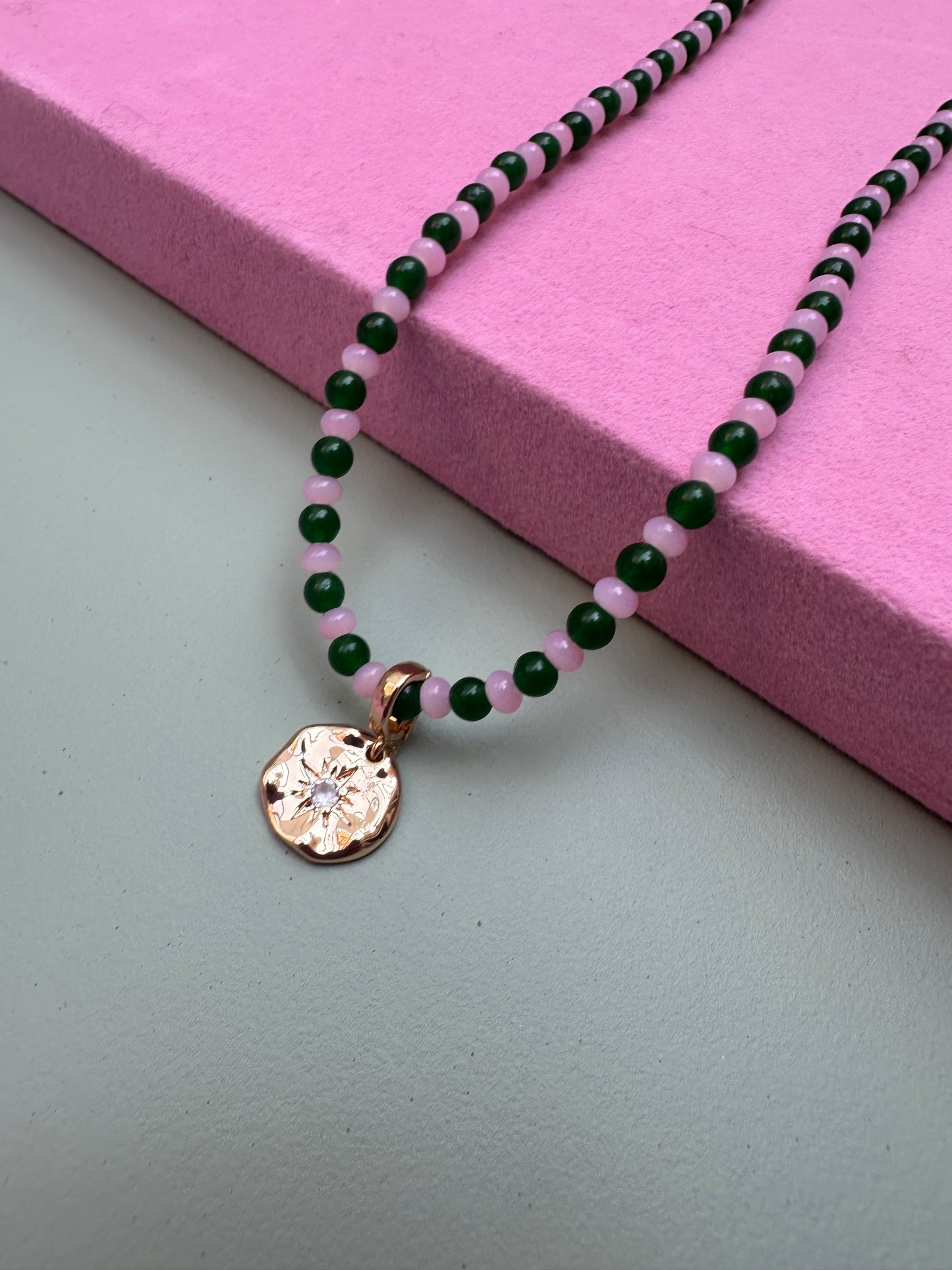Stripy Beaded necklace with a detachable charm