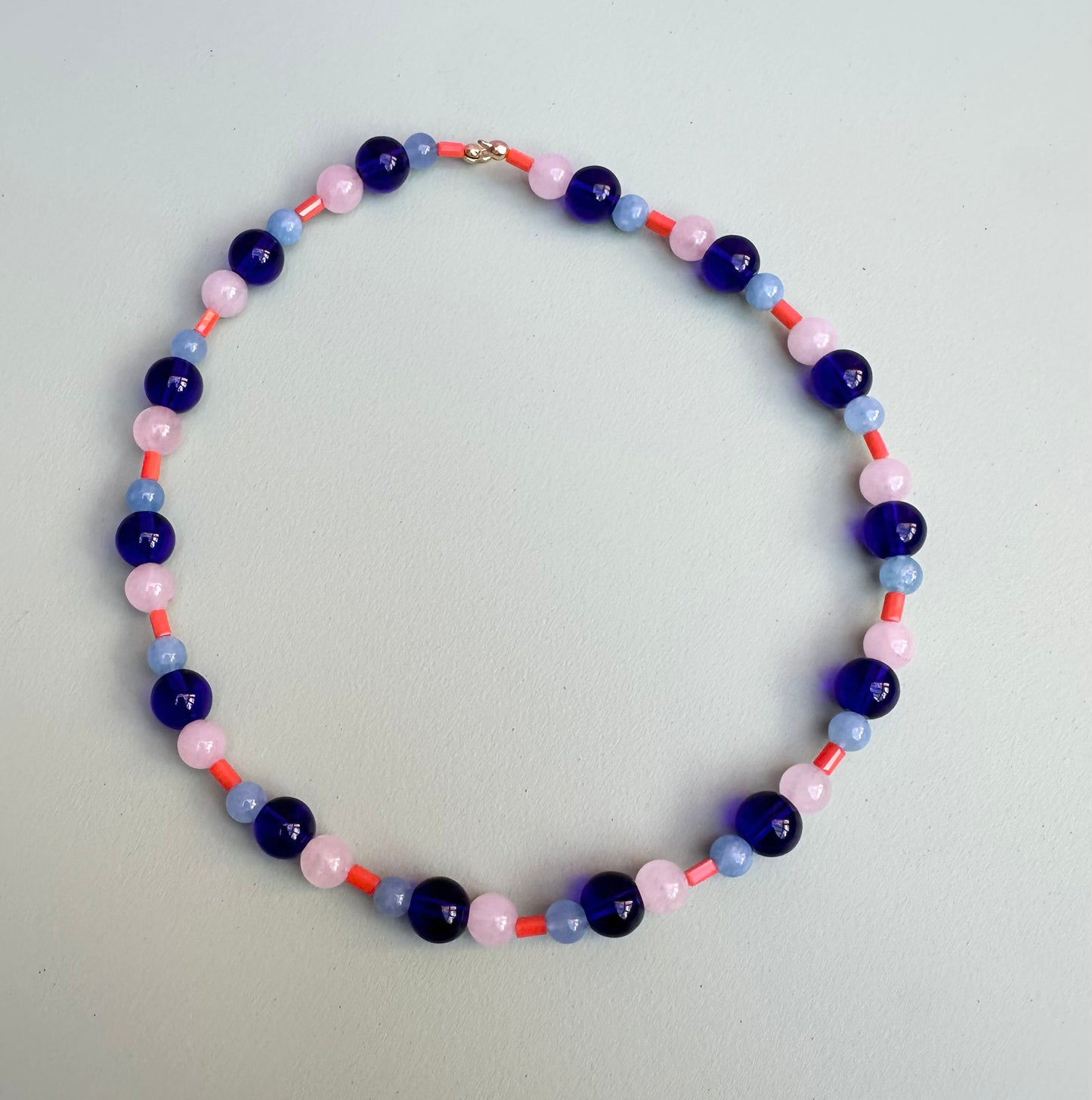 Pink and Blue Semi Precious Beaded necklace