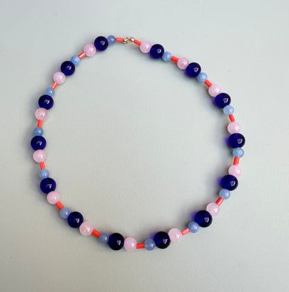 Pink and Blue Semi Precious Beaded necklace