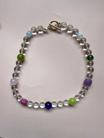 Chunky Clear Glass and Semi Precious Beaded necklace