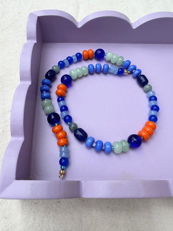 Blue and Orange Semi Precious Stone Bead Necklace