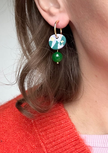 Clay and Bead Hoop Dangle Earrings