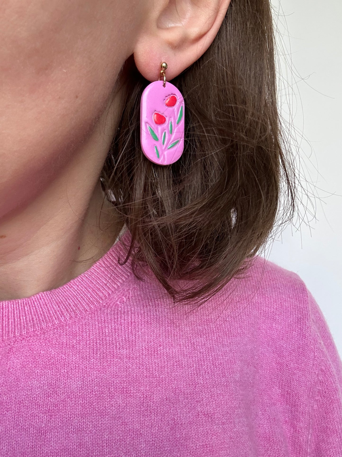 Floral Dangly Earrings/ Clay Earrings