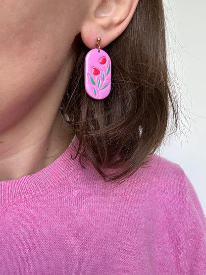 Floral Dangly Earrings/ Clay Earrings