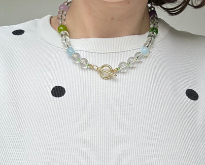 Chunky Clear Glass and Semi Precious Beaded necklace