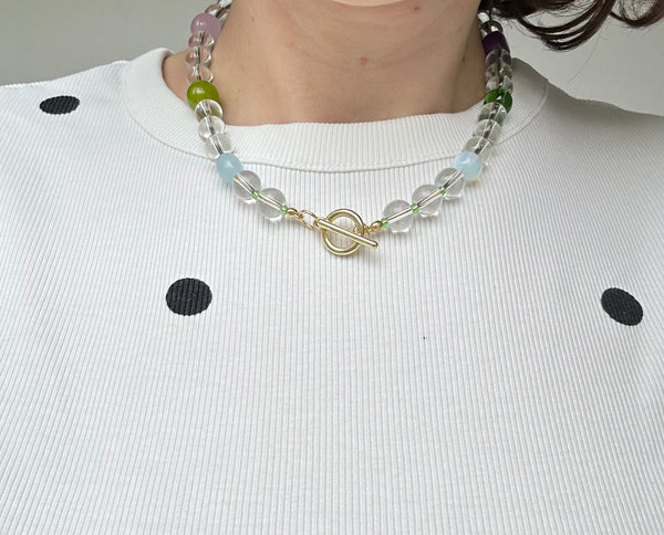 Chunky Clear Glass and Semi Precious Beaded necklace