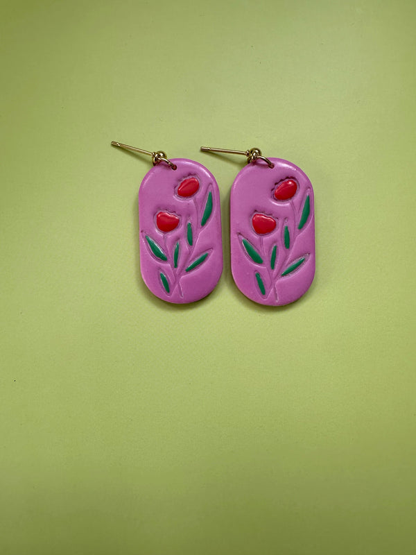 Floral Dangly Earrings/ Clay Earrings